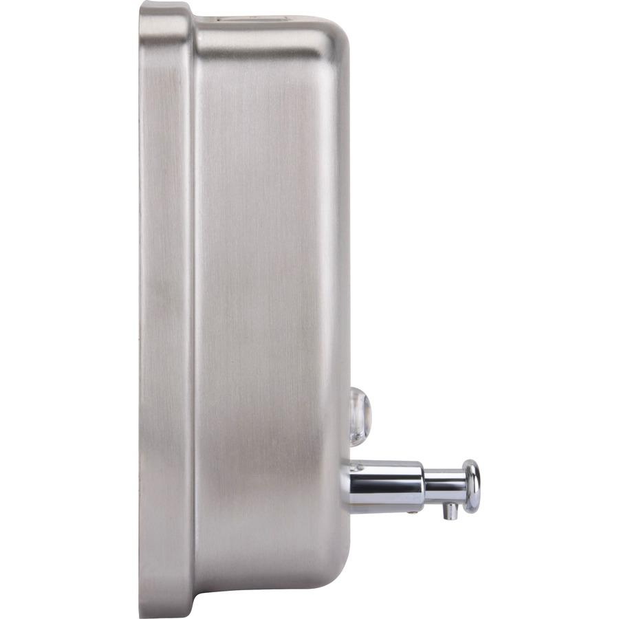 Genuine Joe Liquid/Lotion Soap Dispenser - Manual - 31.50 fl oz Capacity - Corrosion Resistant, Wall Mountable, Rust Proof - Stainless Steel - 24 / Carton. Picture 10