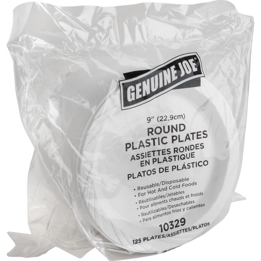 Genuine Joe 9" Reusable Plastic Plates - 125 / Pack - Serving - Disposable - 9" Diameter - White - Plastic Body - 4 / Carton. Picture 7