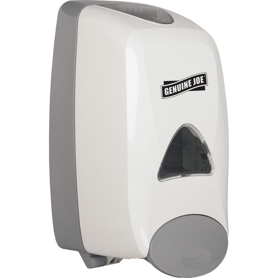 Genuine Joe 1250 ml Foam Soap Dispenser - Manual - 1.32 quart Capacity - Site Window, Soft Push, Sanitary-sealed, Refillable - White - 6 / Carton. Picture 3