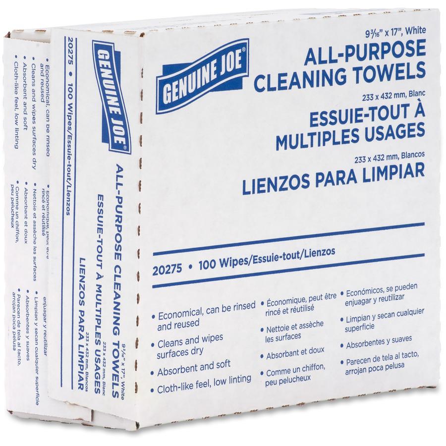 Genuine Joe All-Purpose Cleaning Towels - 16.50" x 9.50" - White - Fabric - 100 Per Box - 10 / Carton. Picture 7