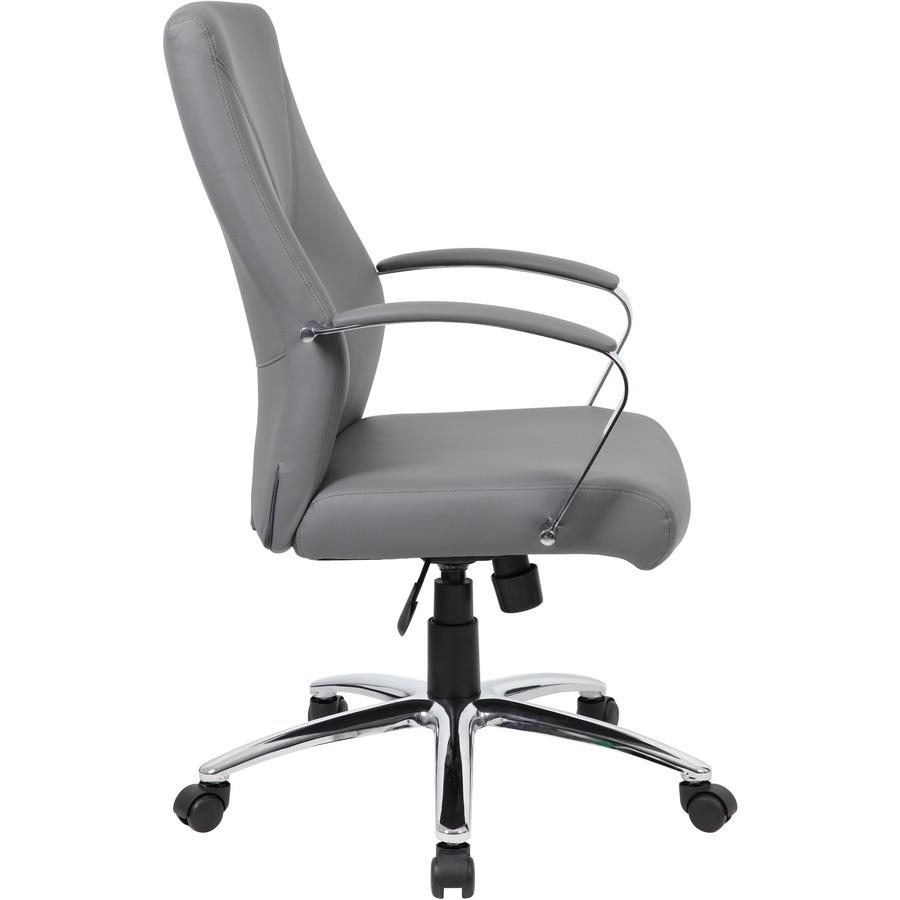 Boss B10101 Executive Chair - Gray LeatherPlus Seat - Gray Leather, Polyurethane Back - Chrome, Black Chrome Frame - 5-star Base - 1 Each. Picture 10
