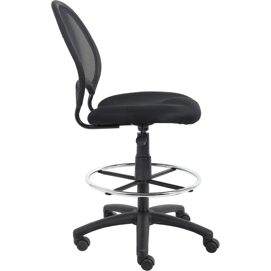 Boss B16215 Drafting Chair - Black Mesh Seat - Black Ballistic Nylon, Metal Back - Black, Chrome Nylon Frame - 5-star Base - 1 Each. Picture 8