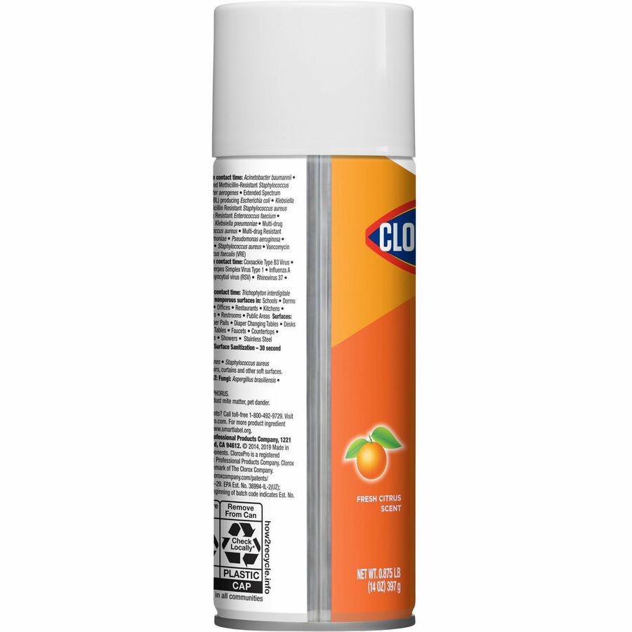 CloroxPro&trade; 4 in One Disinfectant & Sanitizer - 14 fl oz (0.4 quart) - Fresh Citrus Scent - 12 / Carton - Deodorize, Disinfectant. Picture 9