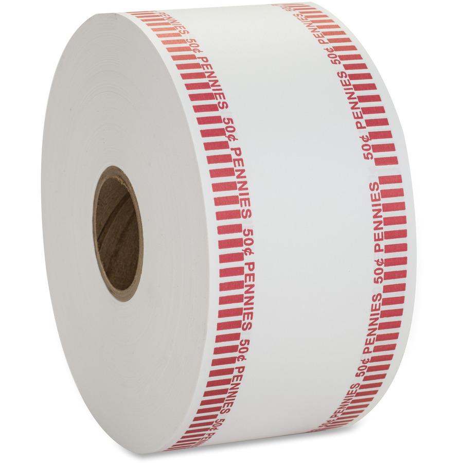 PAP-R Color-coded Coin Machine Wrappers - 1000 ft Length - 1900 Wrap(s)Total $0.50 in 50 Coins of 1¢ Denomination - 15 lb Basis Weight - Kraft - Red, White - 1900 / Roll. Picture 6