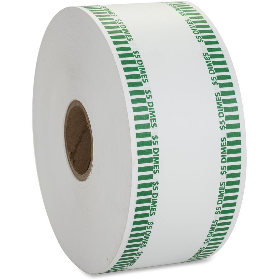 PAP-R Color-coded Coin Machine Wrappers - 1000 ft Length - 1900 Wrap(s)Total $5.0 in 50 Coins of 10¢ Denomination - 15 lb Basis Weight - Kraft - Green, White - 1900 / Roll. Picture 2