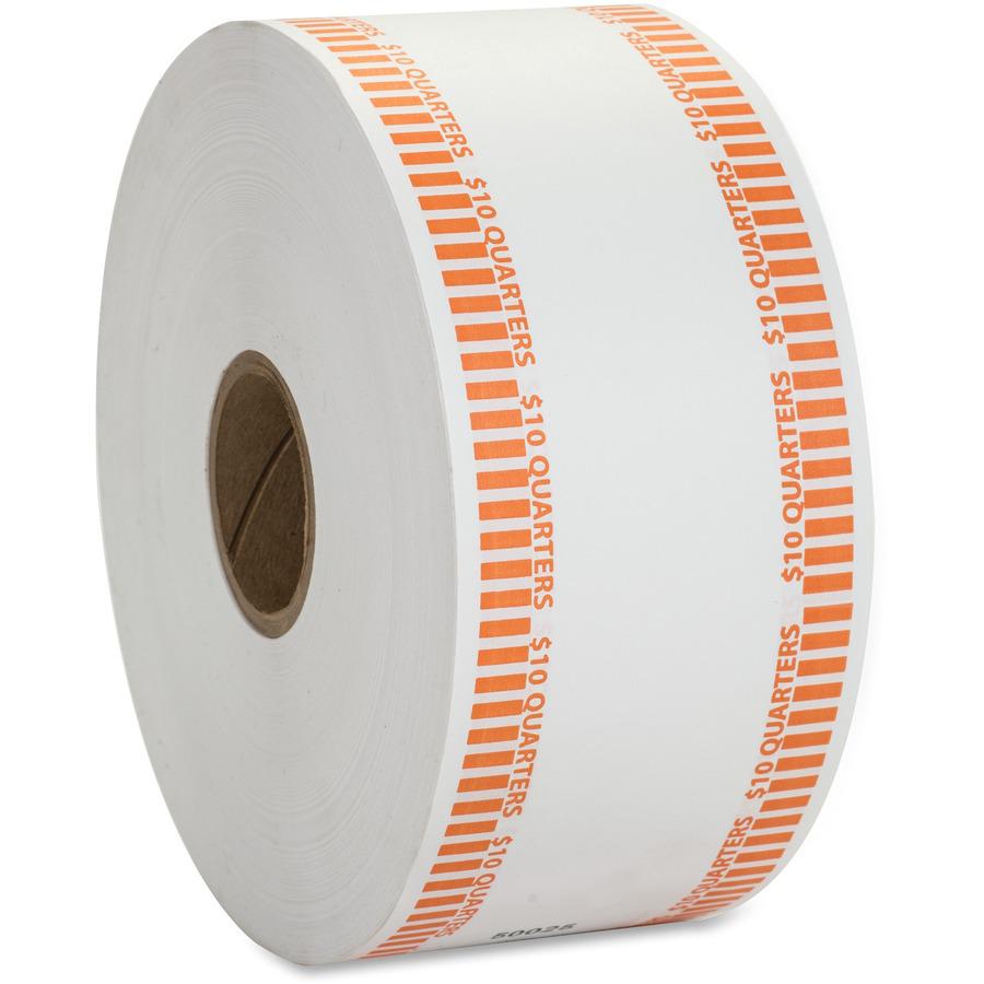 PAP-R Color-coded Coin Machine Wrappers - 1000 ft Length - 1900 Wrap(s)Total $10 in 40 Coins of 25¢ Denomination - 15 lb Basis Weight - Kraft - Orange, White - 1900 / Roll. Picture 4