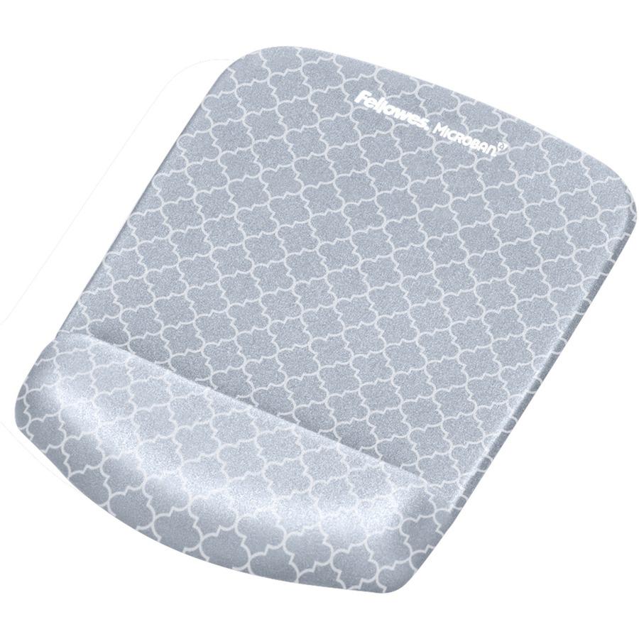 Fellowes PlushTouch&trade; Mouse Pad Wrist Rest with Microban&reg; - Gray Lattice - Lattice - 1" x 7.25" x 9.38" Dimension - Gray, White - Foam - Wear Resistant, Tear Resistant, Skid Proof - 1 Pack. Picture 2