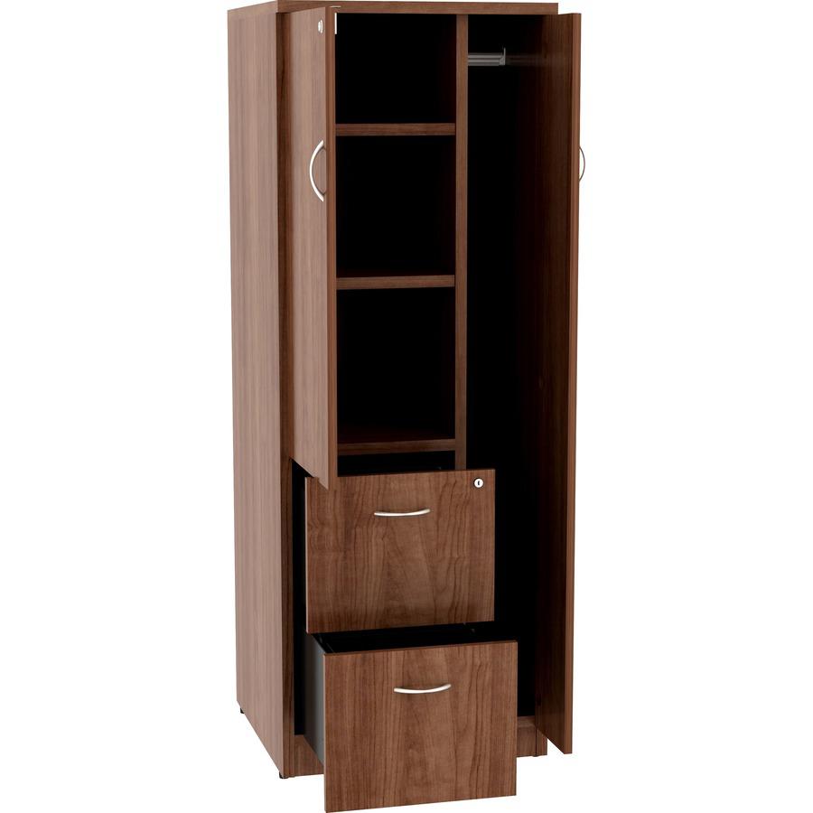 Lorell Essentials/Revelance Tall Storage Cabinet - 23.6" x 23.6"65.6" Cabinet, 0.5" Compartment - 2 x Storage Drawer(s) - 1 Door(s) - Finish: Walnut, Laminate. Picture 8