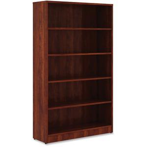 Lorell Laminate Bookcase - 0.8" Shelf, 36" x 12"60" - 5 Shelve(s) - 4 Adjustable Shelf(ves) - Square Edge - Material: Thermofused Laminate (TFL) - Finish: Cherry. Picture 2