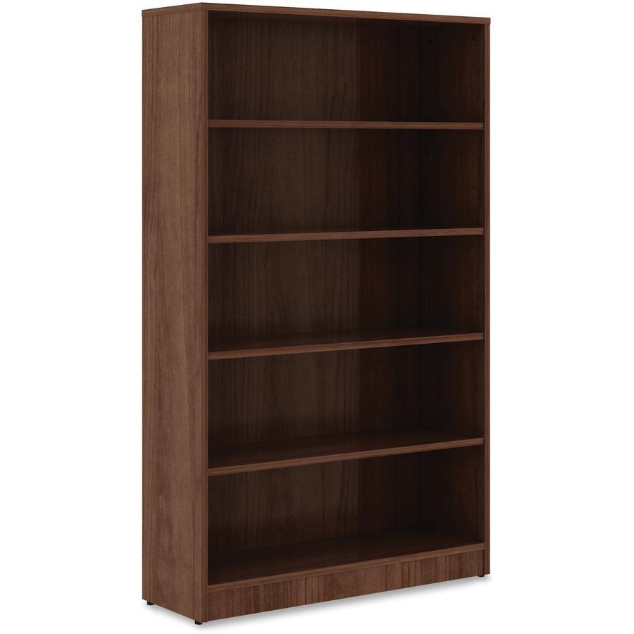 Lorell Laminate Bookcase - 0.8" Shelf, 36" x 12"60" - 5 Shelve(s) - 4 Adjustable Shelf(ves) - Square Edge - Material: Thermofused Laminate (TFL) - Finish: Walnut. Picture 5