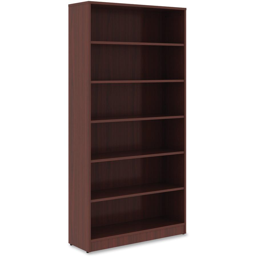 Lorell Laminate Bookcase - 6 Shelf(ves) - 72" Height x 36" Width x 12" Depth - Sturdy, Adjustable Feet, Adjustable Shelf - Thermofused Laminate (TFL) - Mahogany - Laminate - 1 Each. Picture 5