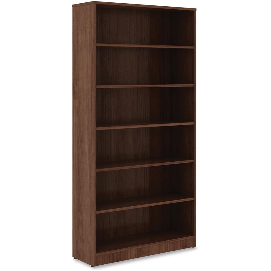 Lorell Laminate Bookcase - 6 Shelf(ves) - 72" Height x 36" Width x 12" Depth - Sturdy, Adjustable Feet, Adjustable Shelf - Thermofused Laminate (TFL) - Walnut - Laminate - 1 Each. Picture 5