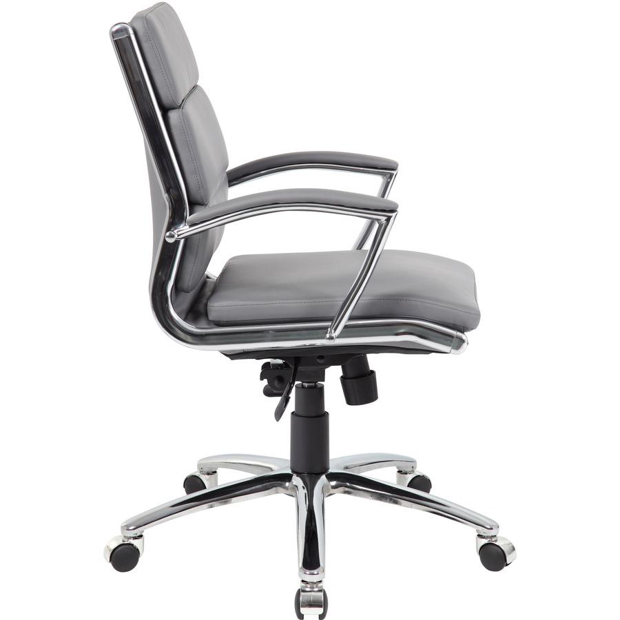 Boss Executive Chair - Gray Vinyl Seat - Gray Back - Chrome, Black Chrome Frame - Mid Back - 5-star Base - 1 Each. Picture 10