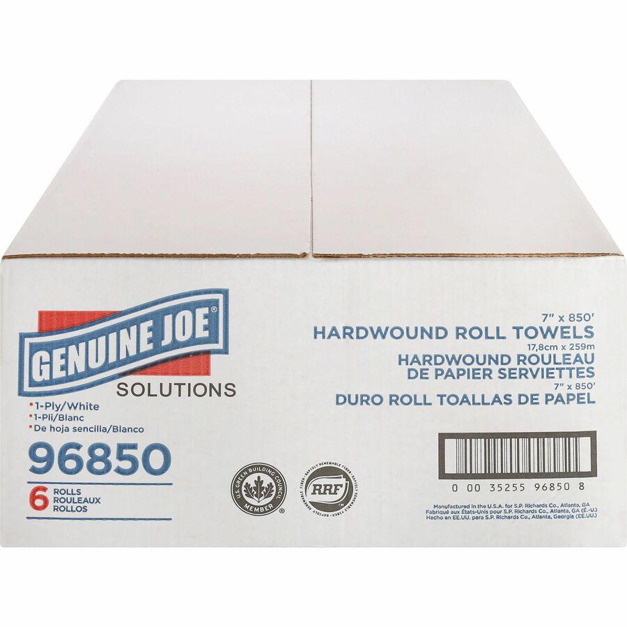 Genuine Joe Solutions Hardwound Paper Towels - 1 Ply - 7" x 850 ft - White - Virgin Fiber - 6 / Carton. Picture 6