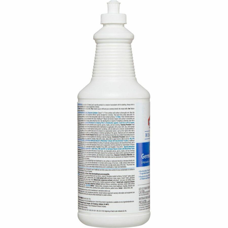 Clorox Healthcare Bleach Germicidal Cleaner - Ready-To-Use - 32 fl oz (1 quart) - 6 / Carton - White. Picture 9