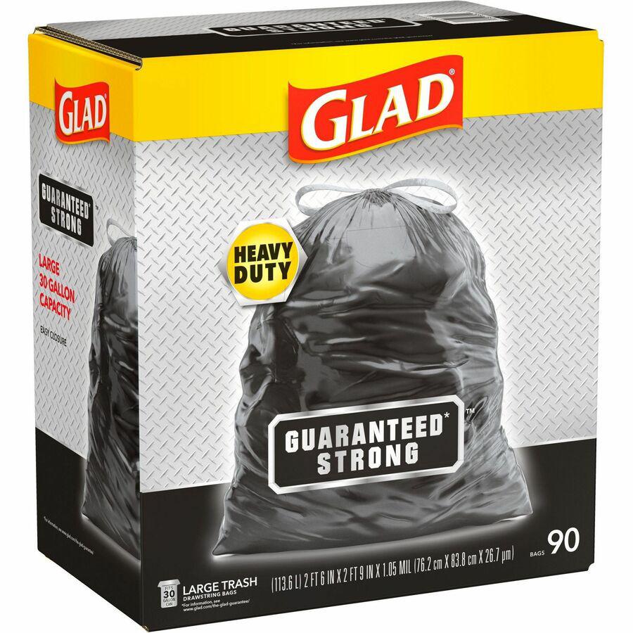 Glad Large Drawstring Trash Bags - Large Size - 30 gal Capacity - 30" Width x 32.99" Length - 1.05 mil (27 Micron) Thickness - Drawstring Closure - Black - Plastic - 90/Carton - Garbage, Indoor, Outdo. Picture 9