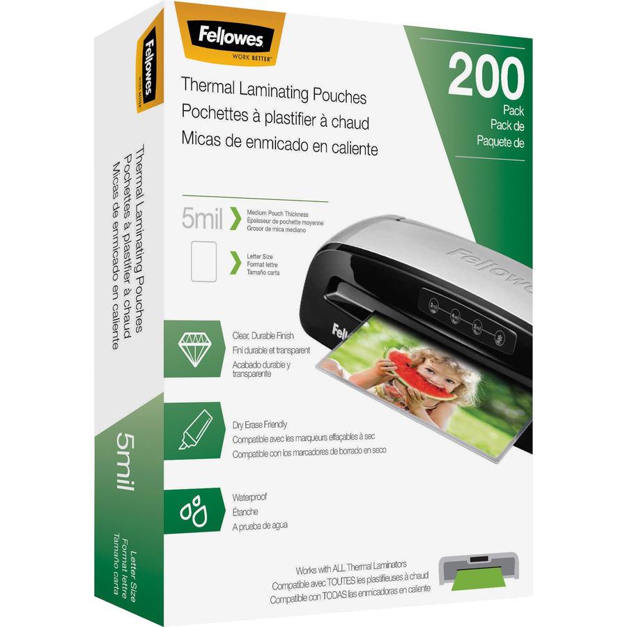 Fellowes Letter-Size Thermal Laminating Pouches - Sheet Size Supported: Letter 8.50" Width x 11" Length - Laminating Pouch/Sheet Size: 9" Width5 mil Thickness - Glossy - for Document - Durable, Photo-. Picture 2
