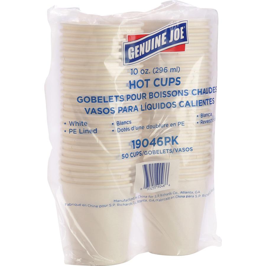 Genuine Joe 10 oz Disposable Hot Cups - 50 / Pack - 5 / Bundle - White - Polyurethane - Hot Drink, Beverage. Picture 5