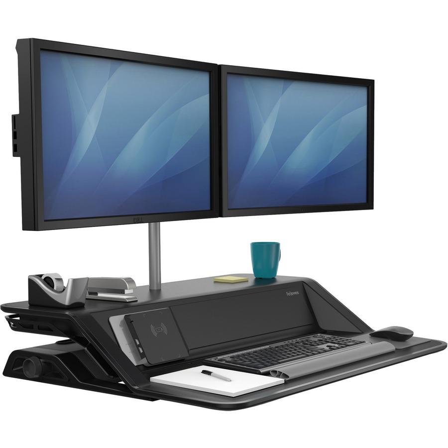 Fellowes Lotus&trade; DX Sit-Stand Workstation - Black - 35 lb Load Capacity - 5.5" Height x 32.8" Width x 24.3" Depth - Black. Picture 4