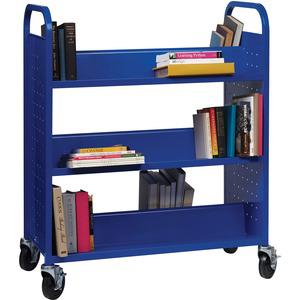 Lorell Double-sided Book Cart - 6 Shelf - Round Handle - 5" Caster Size - Steel - x 38" Width x 18" Depth x 46.3" Height - Blue - 1 Each. Picture 7