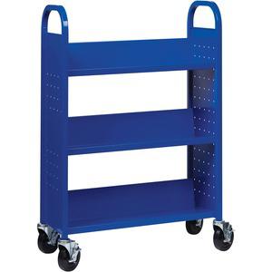Lorell Single-sided Book Cart - 3 Shelf - Round Handle - 5" Caster Size - Steel - x 32" Width x 14" Depth x 46" Height - Blue - 1 Each. Picture 3