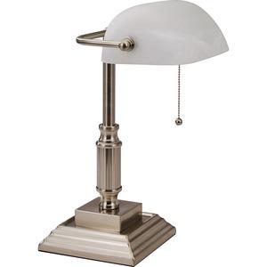 Lorell Classic Banker's Lamp - 15" Height - 6.5" Width - 10 W LED Bulb - Brushed Nickel - Desk Mountable - Silver - for Desk, Table. Picture 3