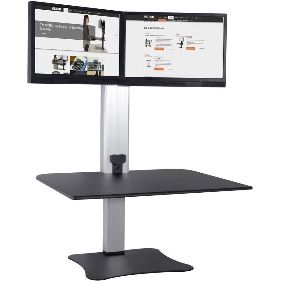 Victor High Rise Electric Dual Monitor Standing Desk Workstation - Supports Two 25" Wide Monitors - 12.5 lbs Each Load Capacity - 0" to 20" Height x 28" Width x 23" Depth - One-Touch Electric, Standin. Picture 3