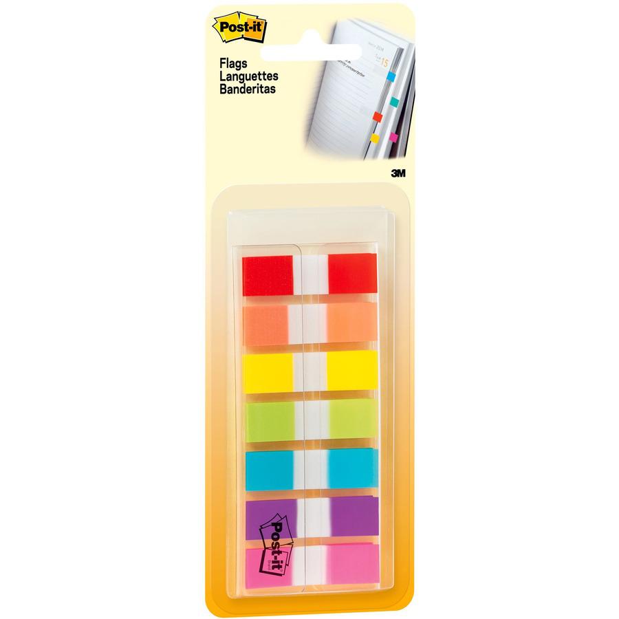 Post-it&reg; Flags in On-the-Go Dispenser - 1/2" x 1 3/4" - Red, Orange, Yellow, Green, Blue, Purple, Pink - Self-stick - 1 / Pack. Picture 4