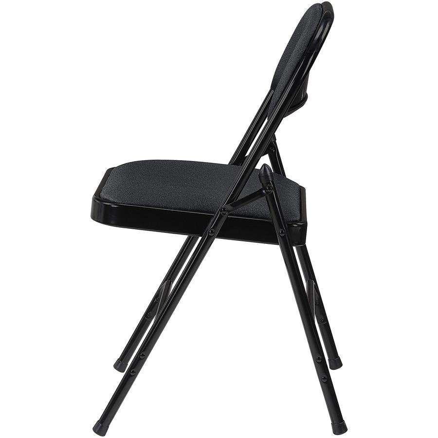Lorell Padded Folding Chairs - Black Fabric Seat - Black Fabric Back - Powder Coated Steel Frame - 4 / Carton. Picture 9