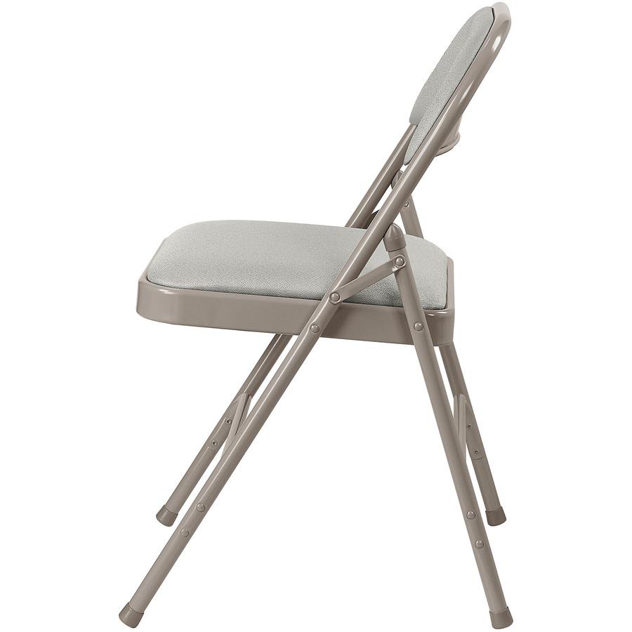 Lorell Padded Seat Folding Chairs - Beige Fabric Seat - Beige Fabric Back - Powder Coated Steel Frame - 4 / Carton. Picture 9
