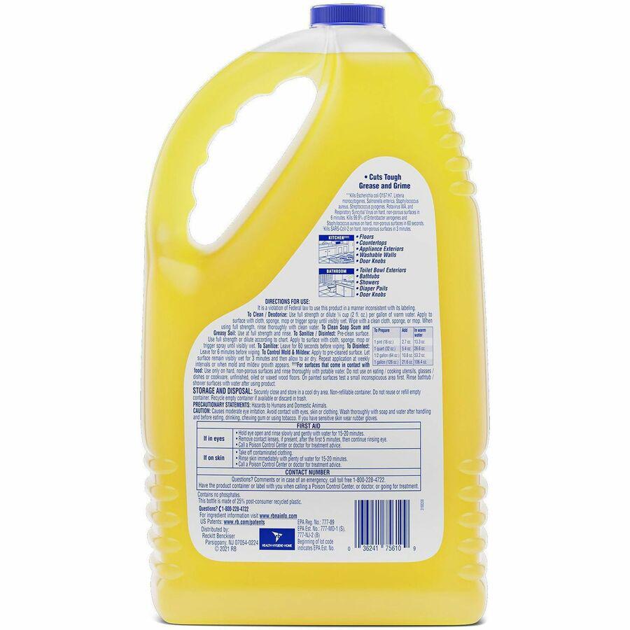 Lysol Clean/Fresh Lemon Cleaner - For Multi Surface - 144 fl oz (4.5 quart) - Clean & Fresh Lemon Scent - 4 / Carton - Disinfectant, Long Lasting, Antibacterial - Yellow. Picture 7