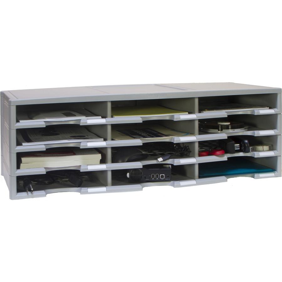 Storex 12-compartment Organizer - 6000 x Sheet - 12 Compartment(s) - 9.50" x 12" - 10.5" Height x 14.1" Width31.4" Length - 100% Recycled - Gray - Polystyrene - 1 Each. Picture 3