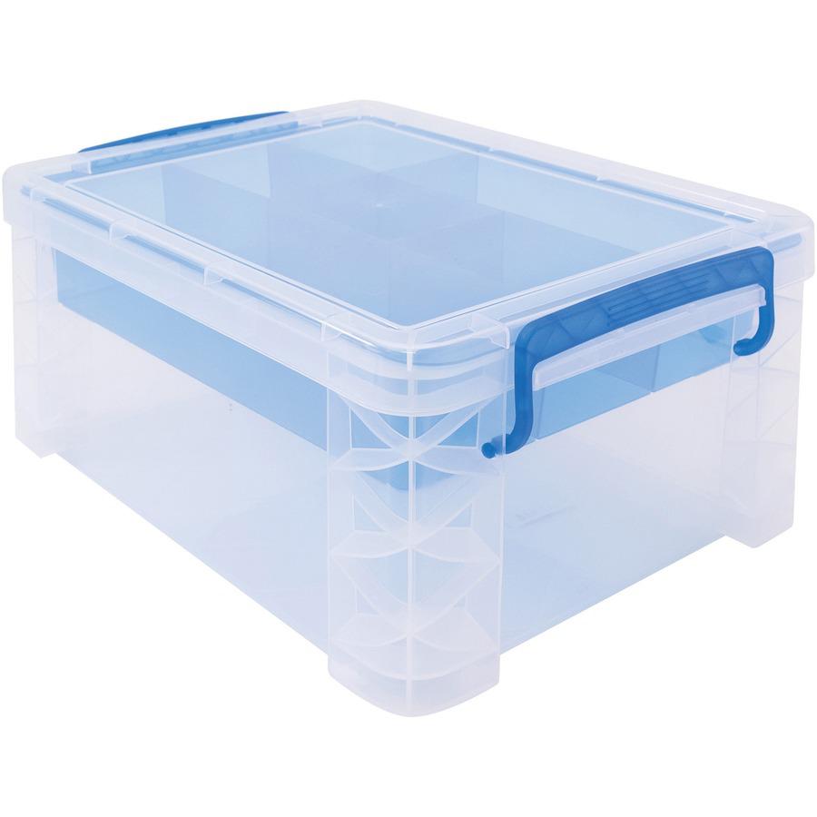Advantus Super Stacker Divided Supply Box - External Dimensions: 14.3" Length x 10.3" Width x 6.5" Height - Lid Lock Closure - Stackable - Plastic - Clear, Blue - For Pen/Pencil, Paper Clip, Rubber Ba. Picture 3