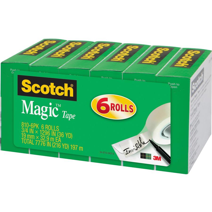 Scotch 3/4"W Magic Tape - 36 yd Length x 0.75" Width - 1" Core - Split Resistant, Tear Resistant - For Mending, Splicing - 12 / Bundle - Matte - Clear. Picture 5