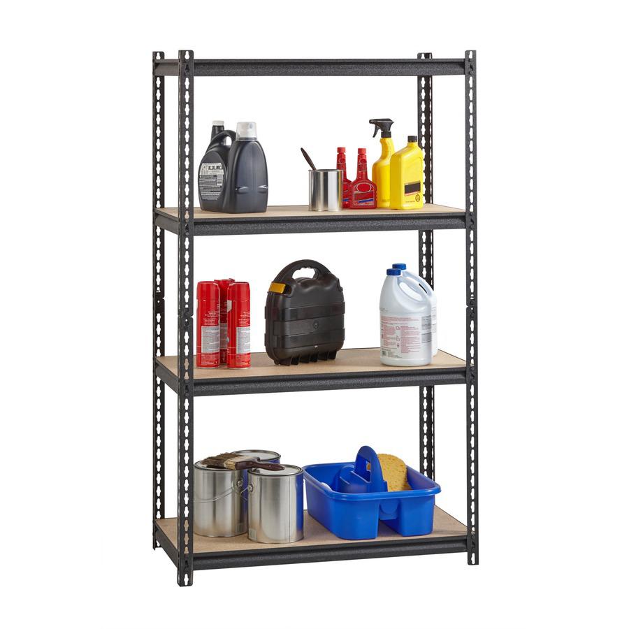 Lorell Iron Horse 2300 lb Capacity Riveted Shelving - 4 Shelf(ves) - 60" Height x 36" Width x 18" Depth - 30% Recycled - Black - Steel, Particleboard - 1 Each. Picture 8