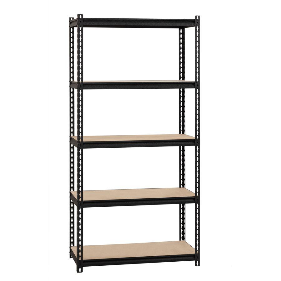 Lorell Iron Horse 2300 lb Capacity Riveted Shelving - 5 Shelf(ves) - 72" Height x 36" Width x 18" Depth - 30% Recycled - Black - Steel, Particleboard - 1 Each. Picture 6