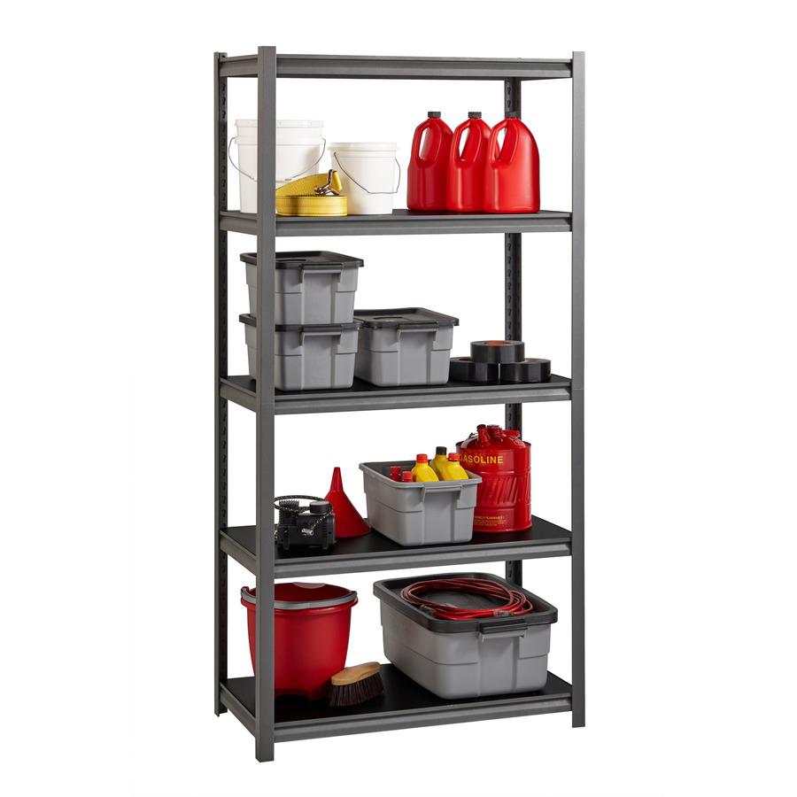 Lorell Iron Horse 3200 lb Capacity Riveted Shelving - 5 Shelf(ves) - 72" Height x 36" Width x 18" Depth - 30% Recycled - Black - Steel, Laminate - 1 Each. Picture 8