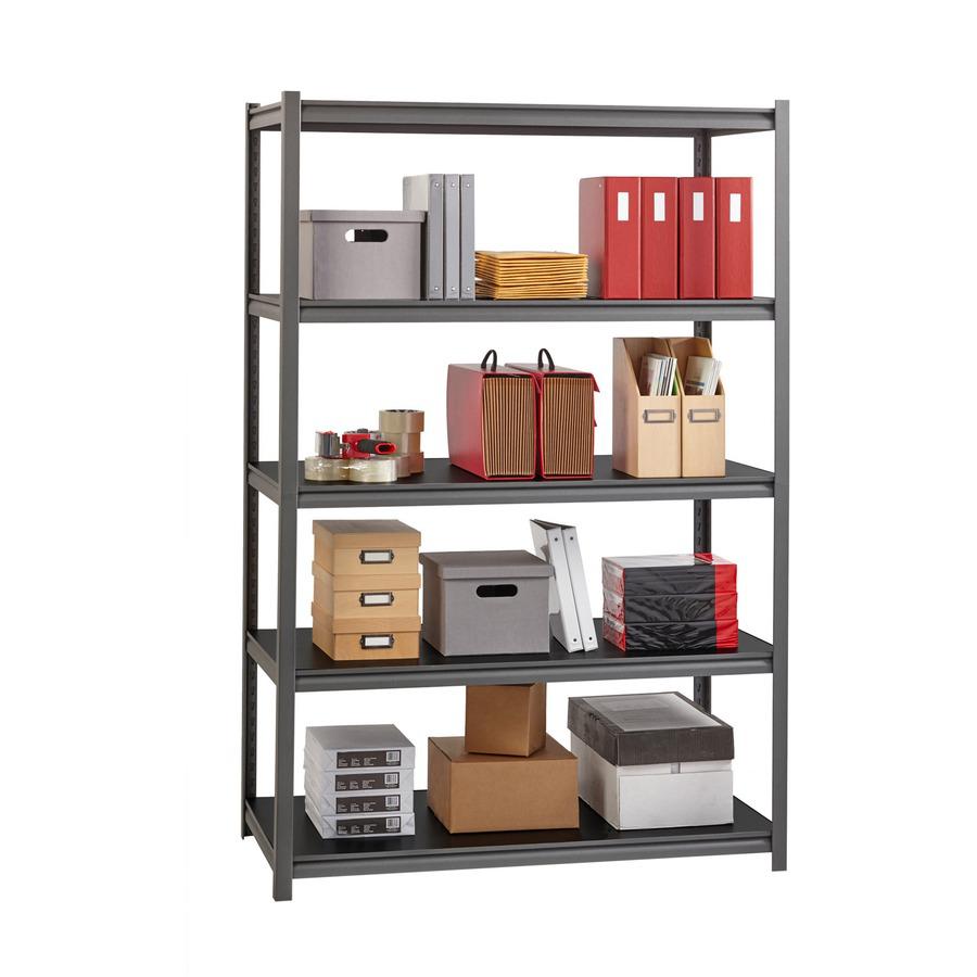 Lorell Iron Horse 3200 lb Capacity Riveted Shelving - 5 Shelf(ves) - 72" Height x 48" Width x 24" Depth - 30% Recycled - Black - Steel, Laminate - 1 Each. Picture 8