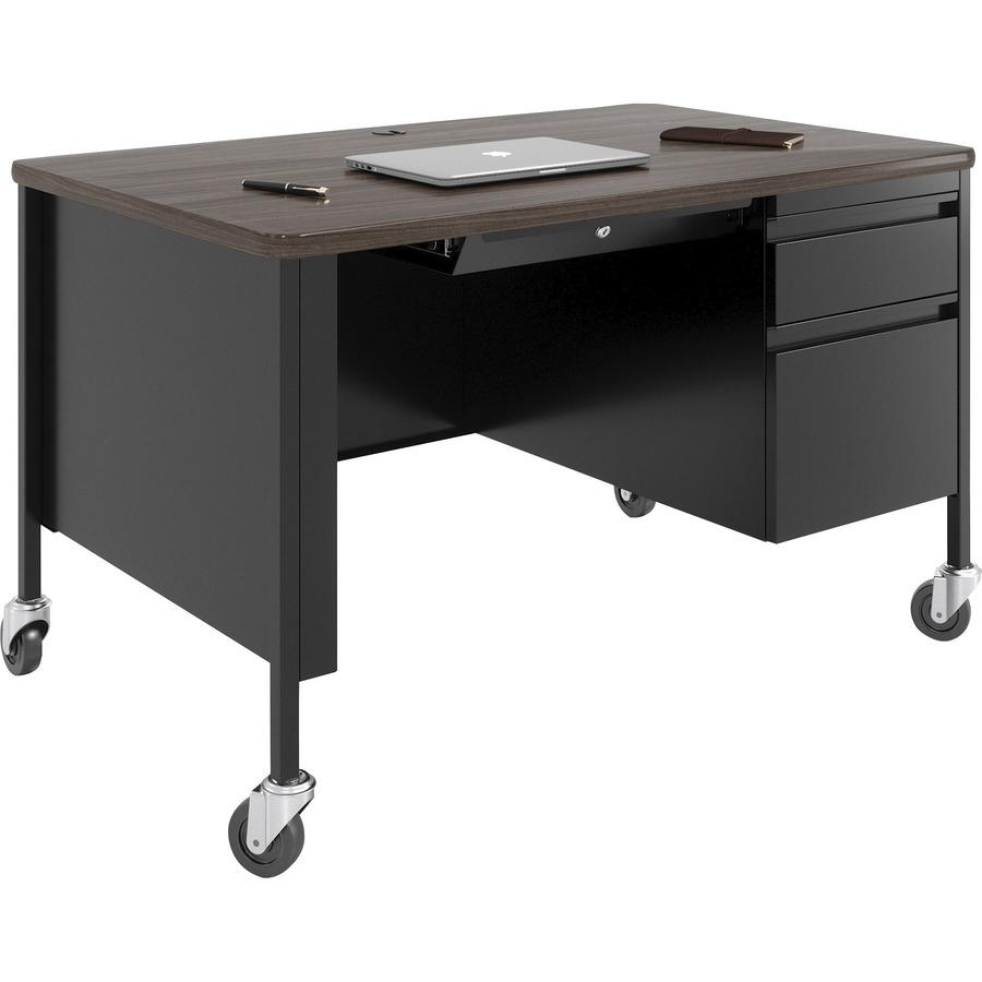 Lorell Fortress Series Walnut Top Teacher's Desk - 48" x 30"29.5" - Box, File Drawer(s) - Single Pedestal on Right Side - T-mold Edge. Picture 5