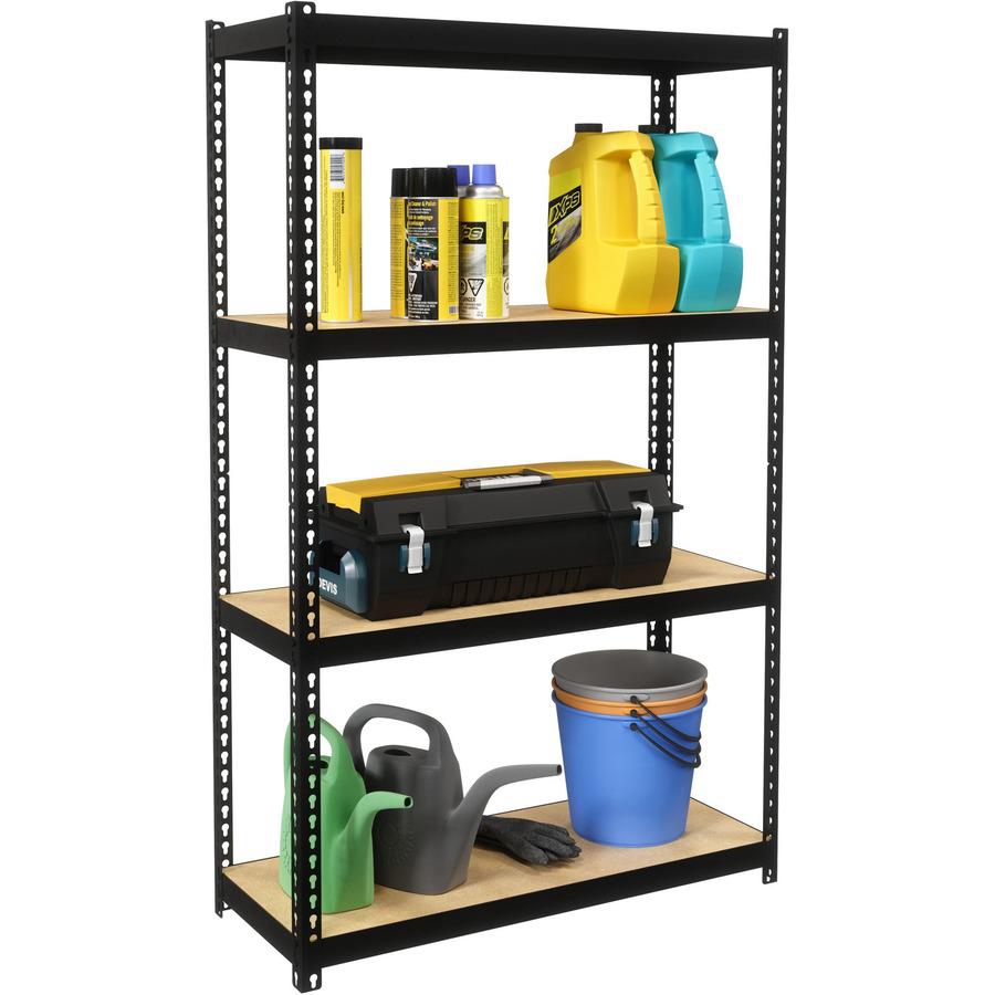 Lorell Narrow Riveted Shelving - 4 Shelf(ves) - 48" Height x 30" Width x 12" Depth - 28% Recycled - Black - Steel - 1 Each. Picture 8