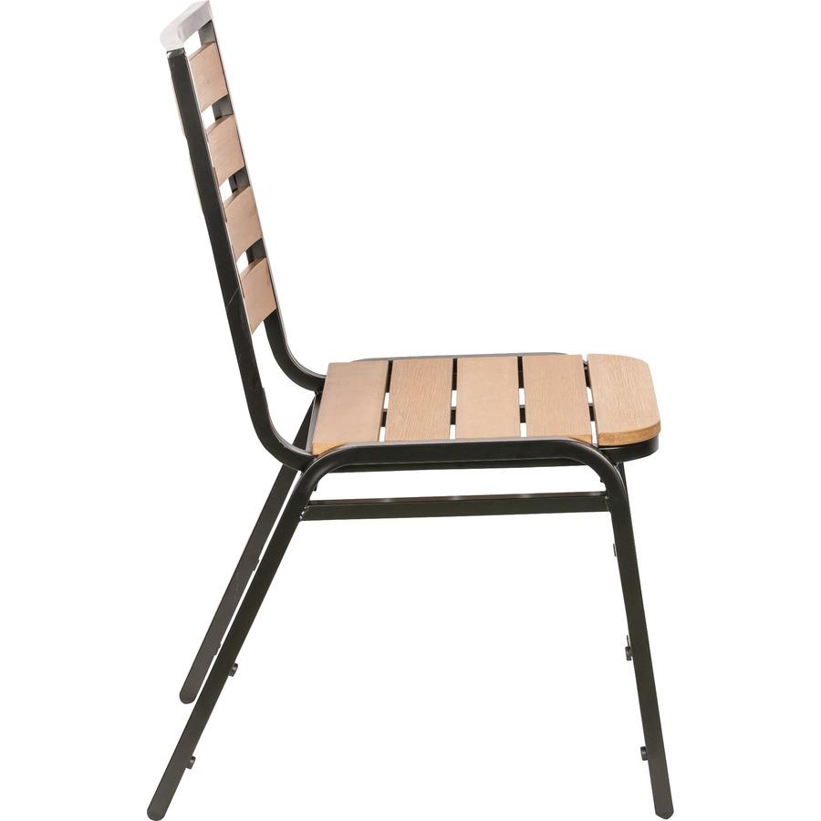 Lorell Teak Outdoor Chair - Teak Faux Wood Seat - Teak Faux Wood Back - Four-legged Base - 4 / Carton. Picture 7