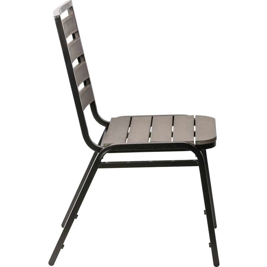 Lorell Charcoal Outdoor Chair - Charcoal Gray Faux Wood Seat - Charcoal Gray Faux Wood Back - Four-legged Base - 4 / Carton. Picture 7