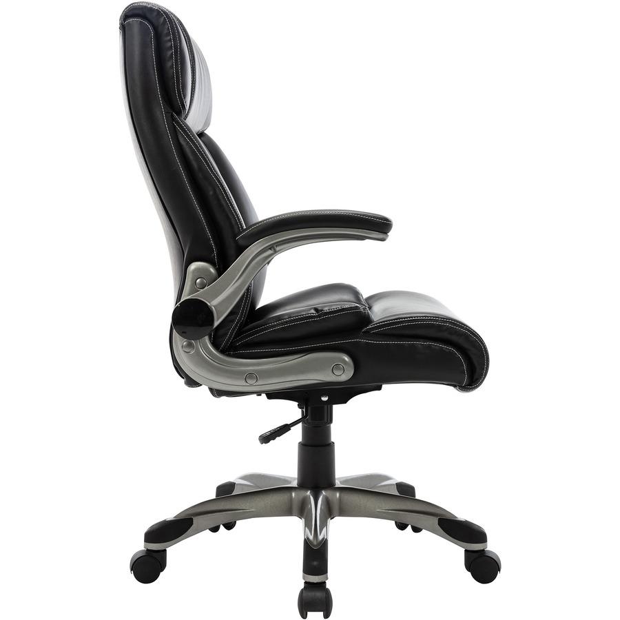SOHO Flip Armrest High-back Leather Chair - Black Bonded Leather Seat - Black Bonded Leather Back - High Back - 5-star Base - Armrest - 1 Each. Picture 12