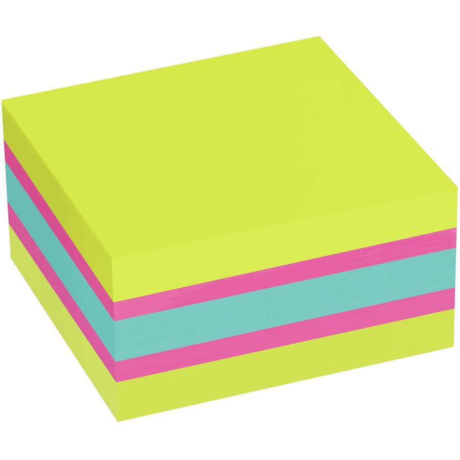 Post-it&reg; Super Sticky Notes Cube - 3" x 3" - Square - 360 Sheets per Pad - Guava, Acid Lime, Aqua Splash - Paper - Sticky, Recyclable - 1 / Pack. Picture 6