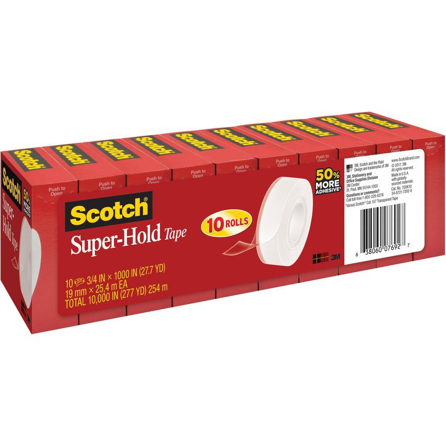 Scotch Super-Hold Tape - 27.78 yd Length x 0.75" Width - 10 / Pack - Clear. Picture 2