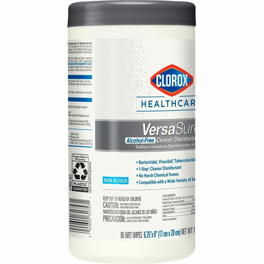 Clorox Healthcare VersaSure Cleaner Disinfectant Wipes - 8" Length x 6.75" Width - 85 / Canister - 1 Each - Disinfectant, Durable, Alcohol-free, Chemical-free, Fragrance-free, Fume-free, Bleach-free, . Picture 9