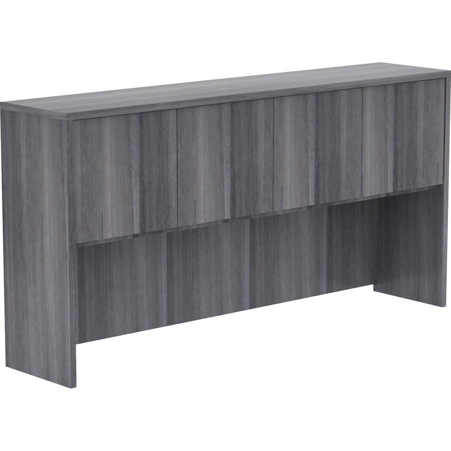 Lorell Weathered Charcoal Laminate Desking Hutch - 72" x 15" x 36" - Drawer(s)4 Door(s) - Material: Polyvinyl Chloride (PVC) Edge - Finish: Weathered Charcoal Surface, Laminate Surface. Picture 4