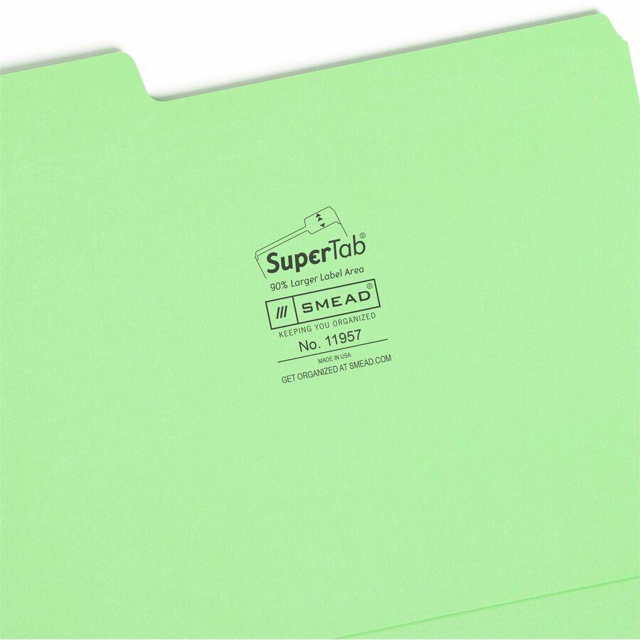 Smead SuperTab 1/3 Tab Cut Letter Recycled Top Tab File Folder - 8 1/2" x 11" - 3/4" Expansion - Top Tab Location - Bright Purple, Bright Pink, Bright Green, Bright Blue - 10% Recycled - 24 / Pack. Picture 8