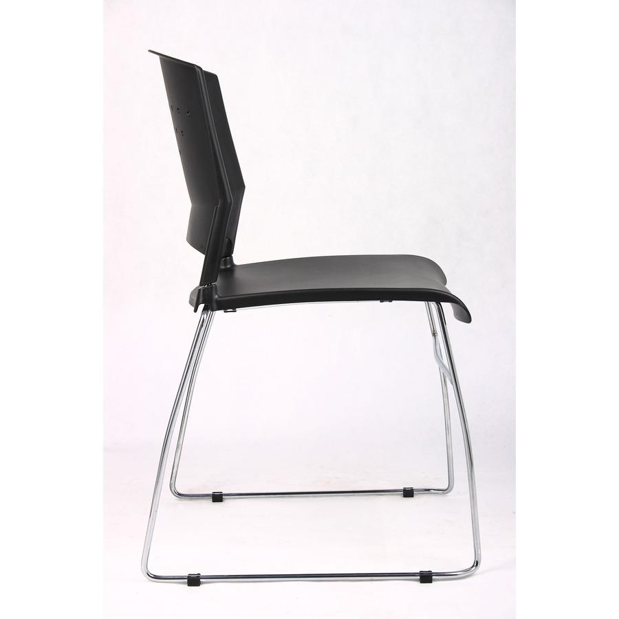 Boss Black Stack Chair With Chrome Frame 4 Pcs Pack - Black Polypropylene Seat - Black Polypropylene Back - Chrome Frame - Sled Base - 4 Pack. Picture 8