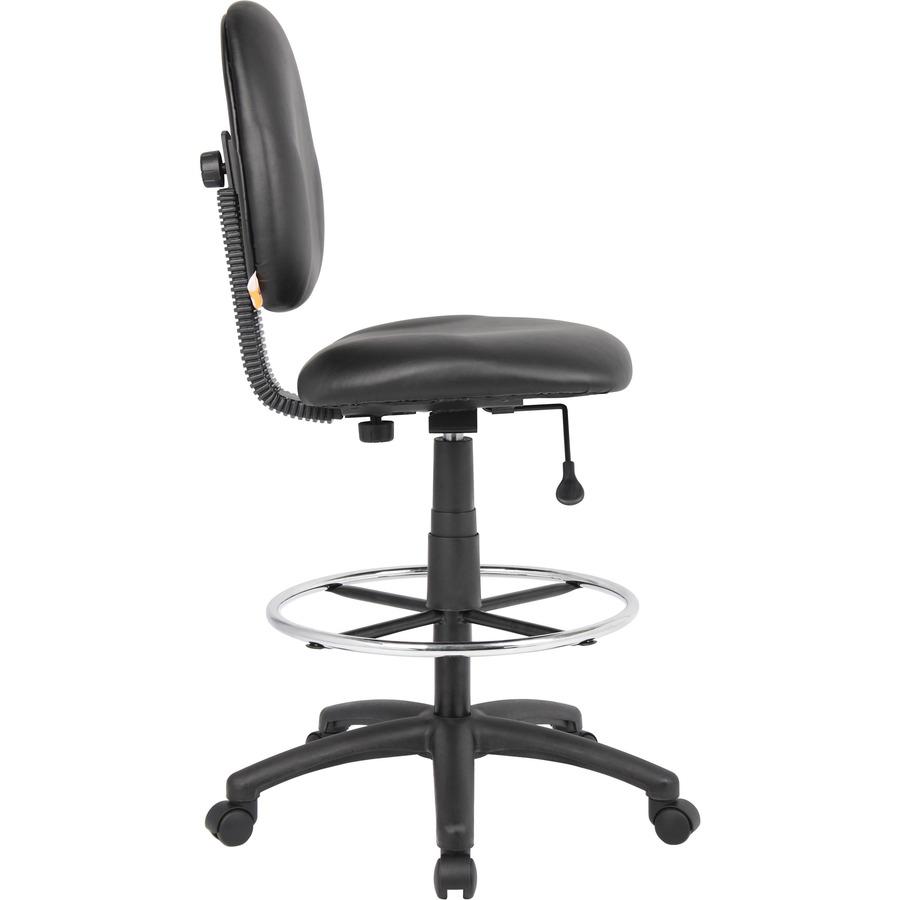 Boss Stand Up Drafting Stool with Foot Rest Black - Black Vinyl Seat - Black Vinyl Back - 5-star Base - 1 Each. Picture 10
